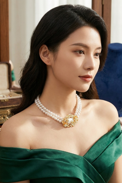 Broach Pearl Necklace